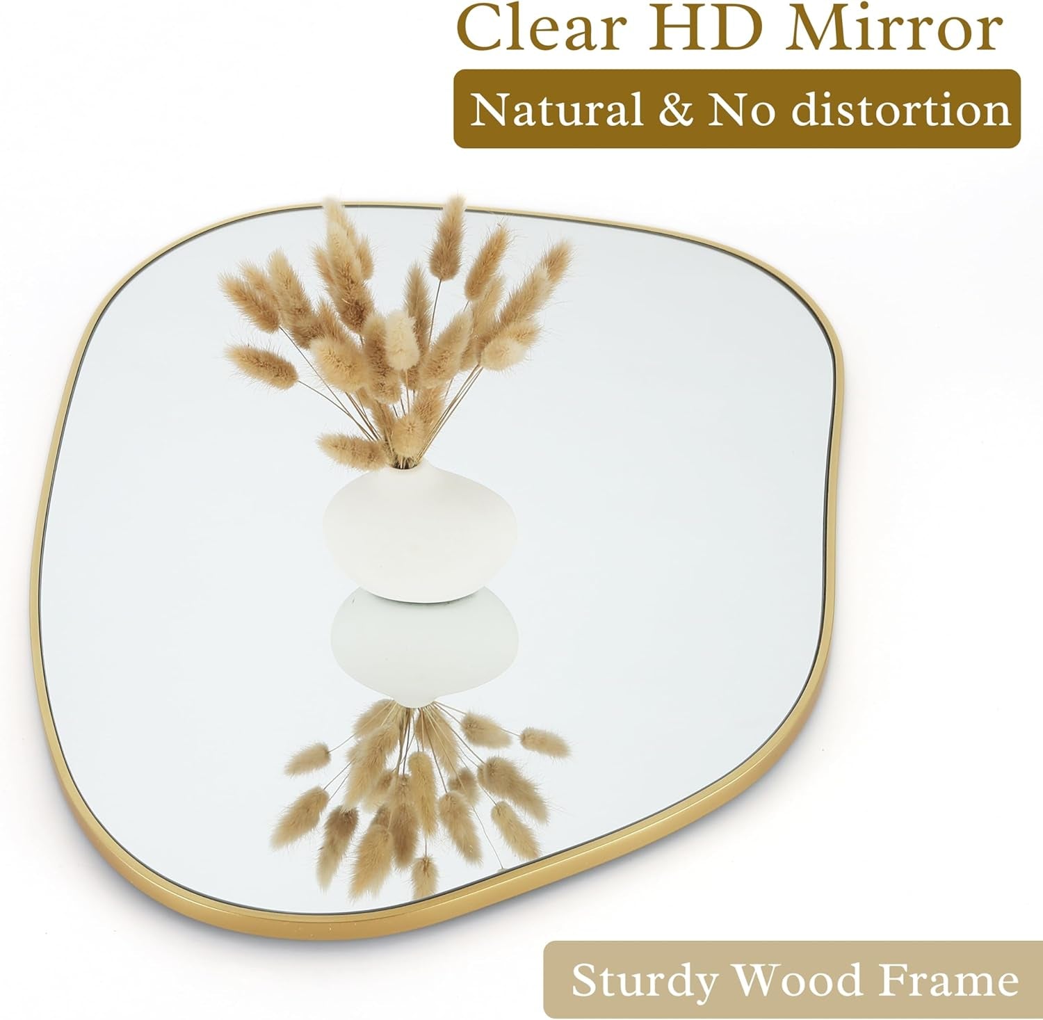 Asymmetrical Gold Wall Mirror 28x20 Inch Wood Frame