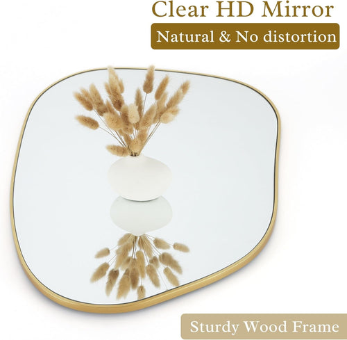 Asymmetrical Gold Wall Mirror 28x20 Inch Wood Frame