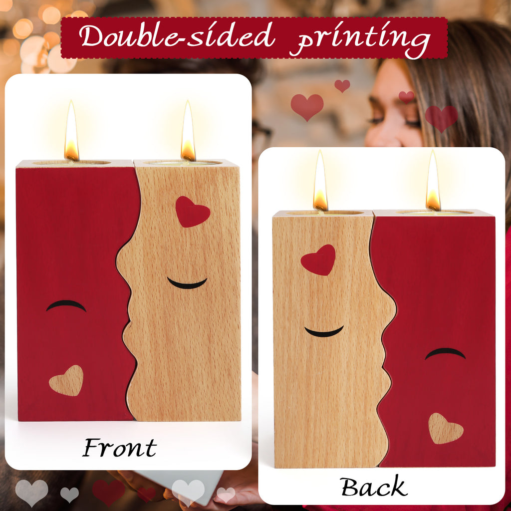 Kissing Candle Holders – Wooden Decorative Set (2pcs)