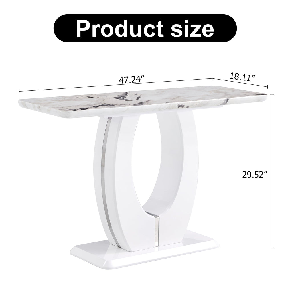Modern Glossy White Rectangular Console Bar Table – 47.24" MDF Top