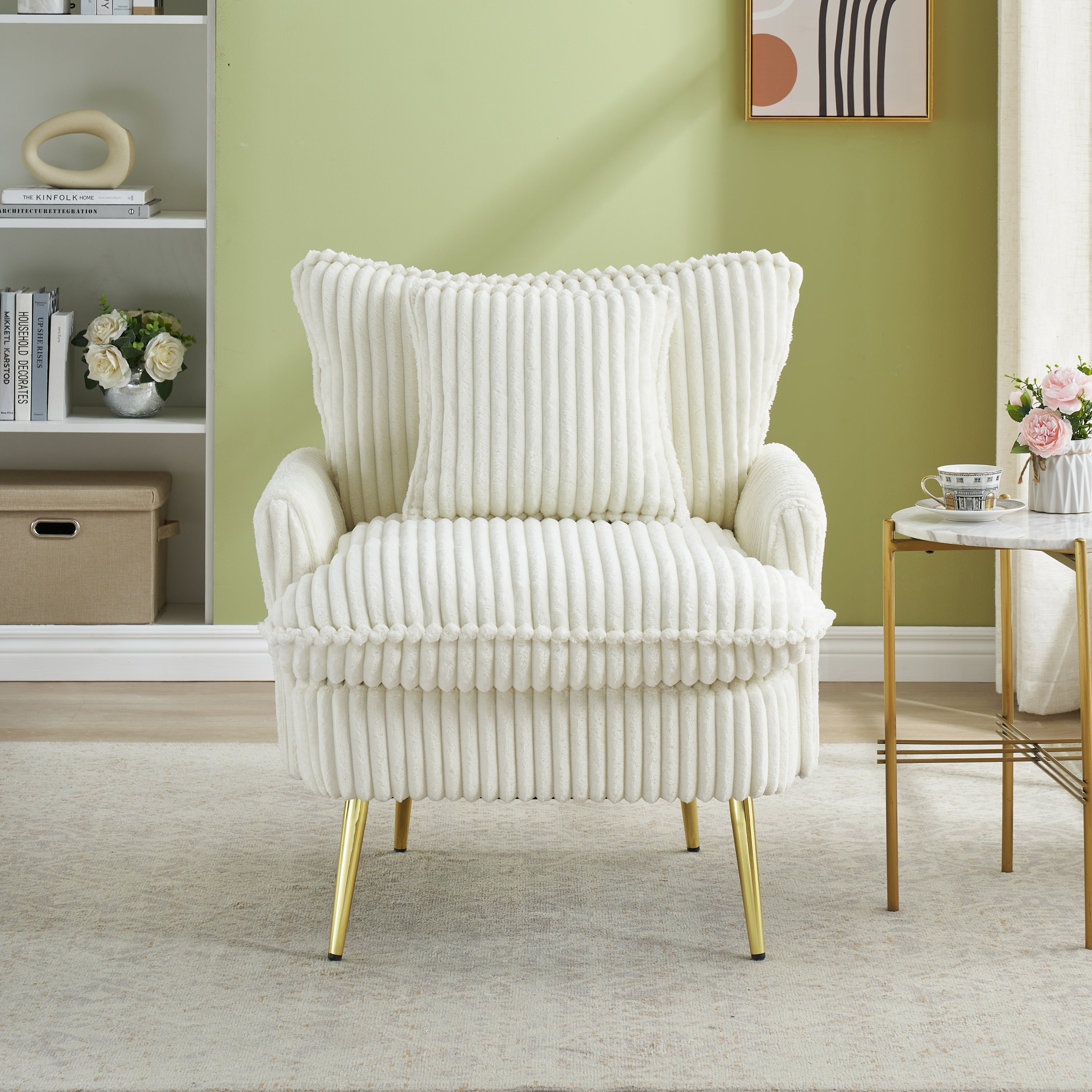 “30.31'' Corduroy Accent Chair – Soft Beige”