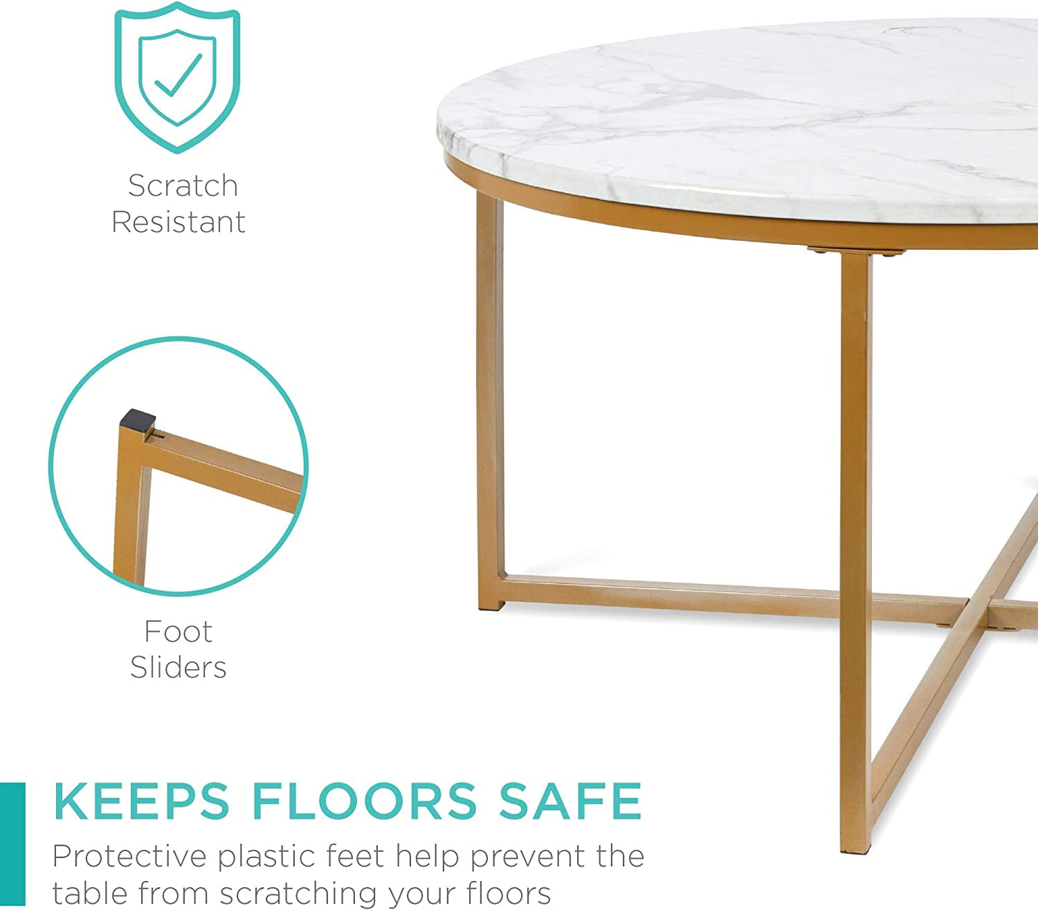 Round Coffee Table With Faux Marble Top Cross Leg Design