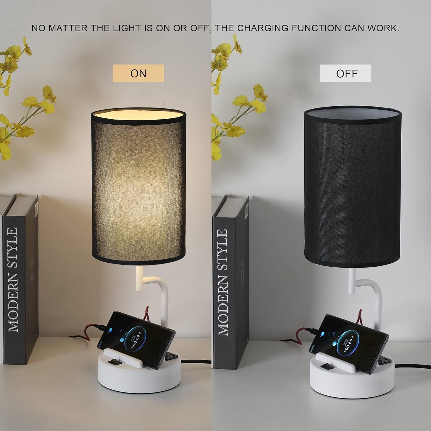 Table Lamp With 3 USB Ports And AC Outlet White Black