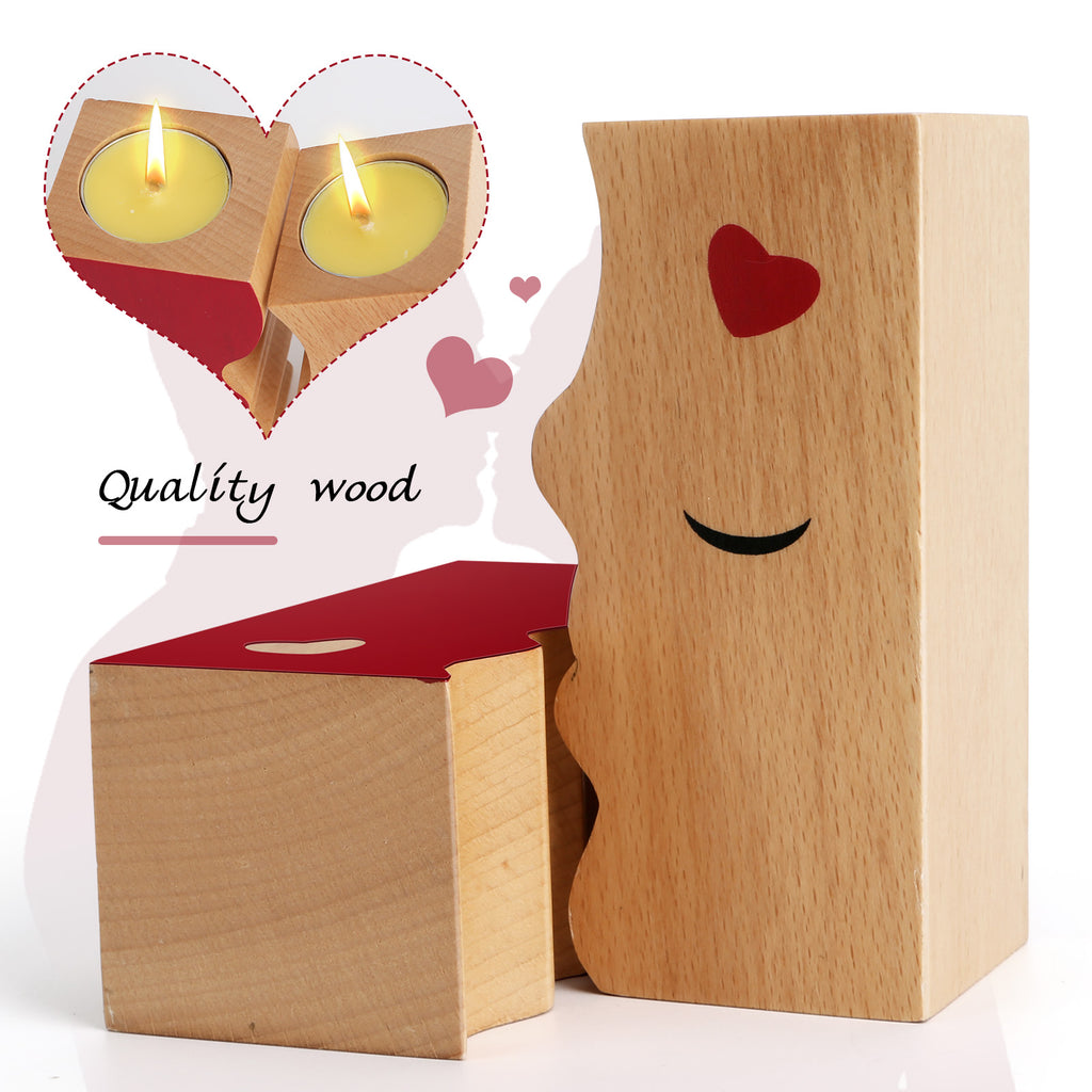 Kissing Candle Holders – Wooden Decorative Set (2pcs)