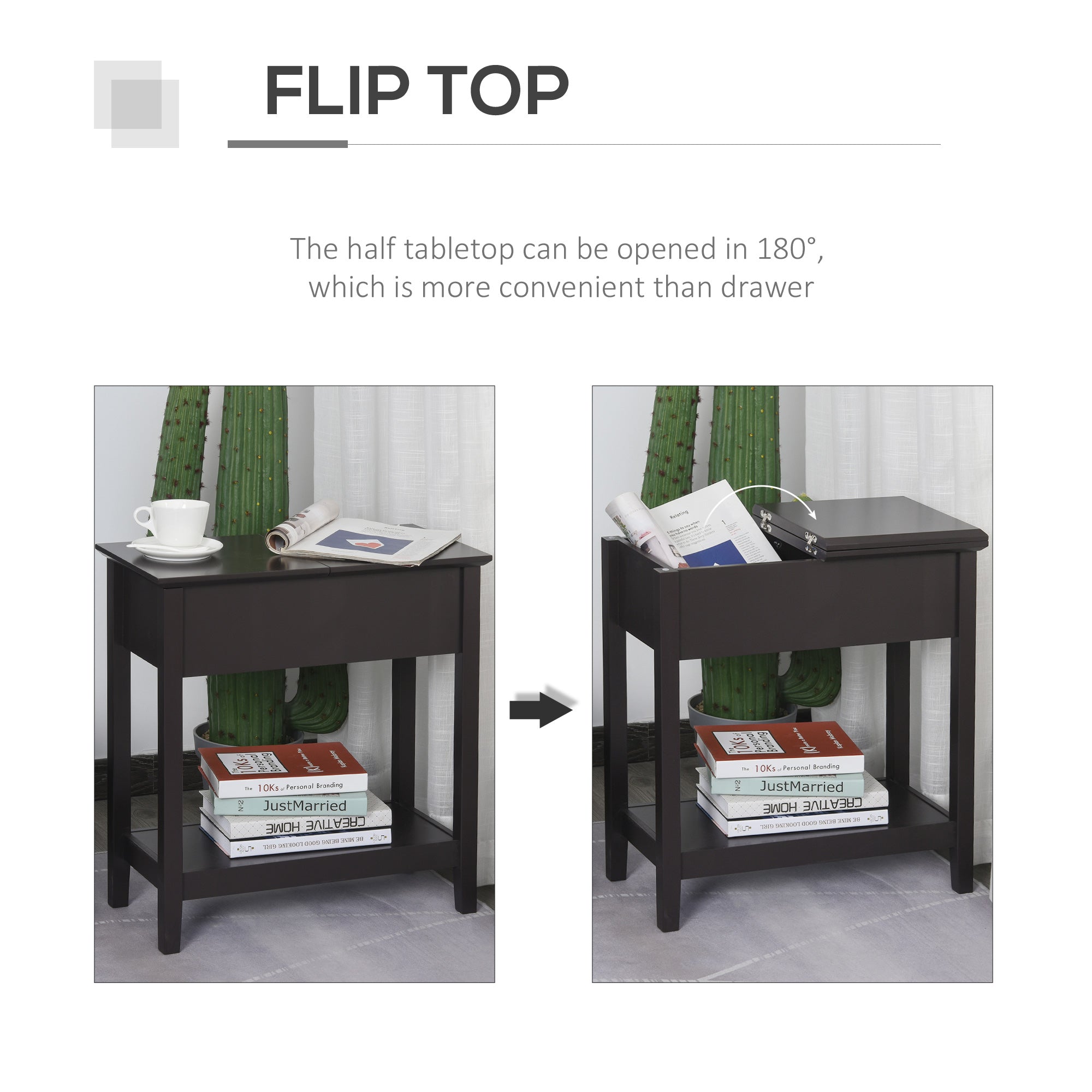 Slim Storage End Table with Cabinet & Shelf – Dark Coffee Finish