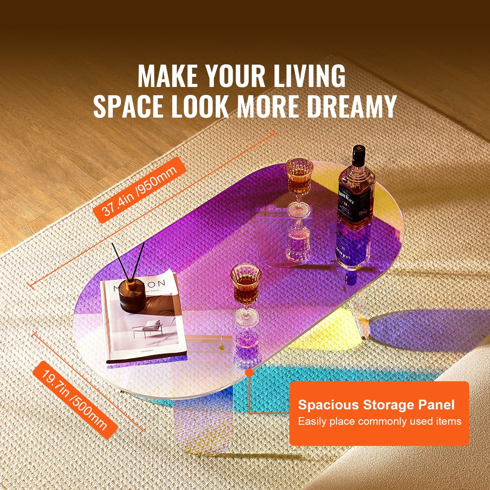 Iridescent Acrylic Side Table – Modern Rainbow Accent Table