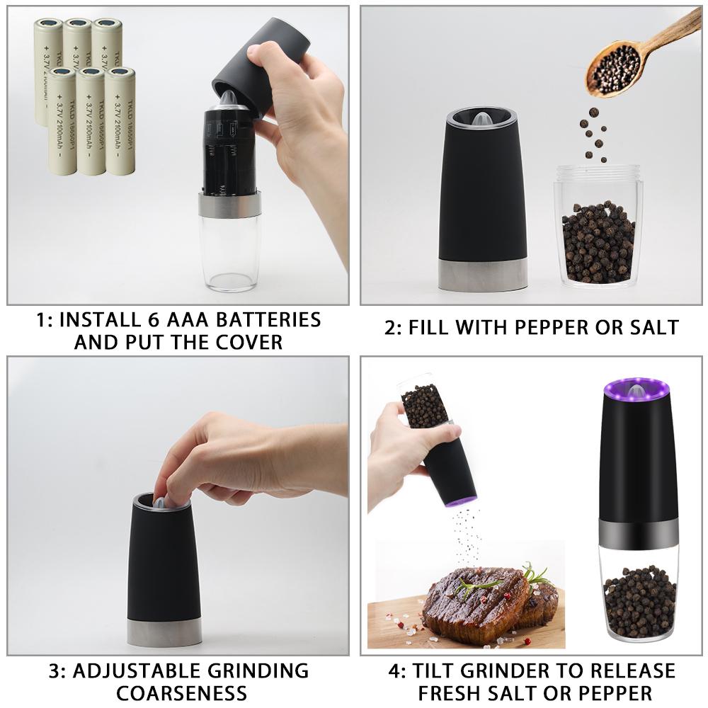 Electric Gravity Sensor Pepper Grinder with LED Light