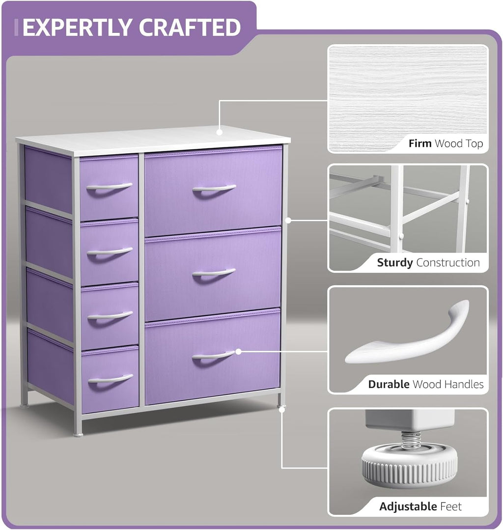 7-Drawer Kids Storage Dresser – Pastel Purple Fabric Drawers