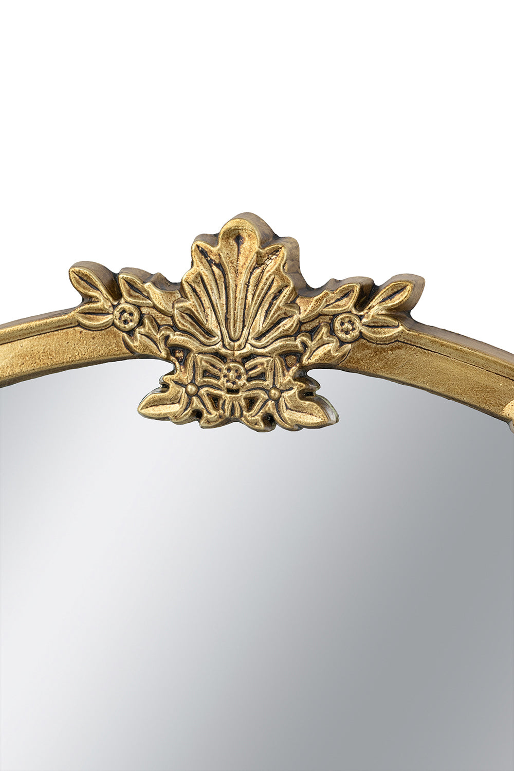 30x31' Round Wall Mirror With Gold Finish And Decorative Leaf Crest