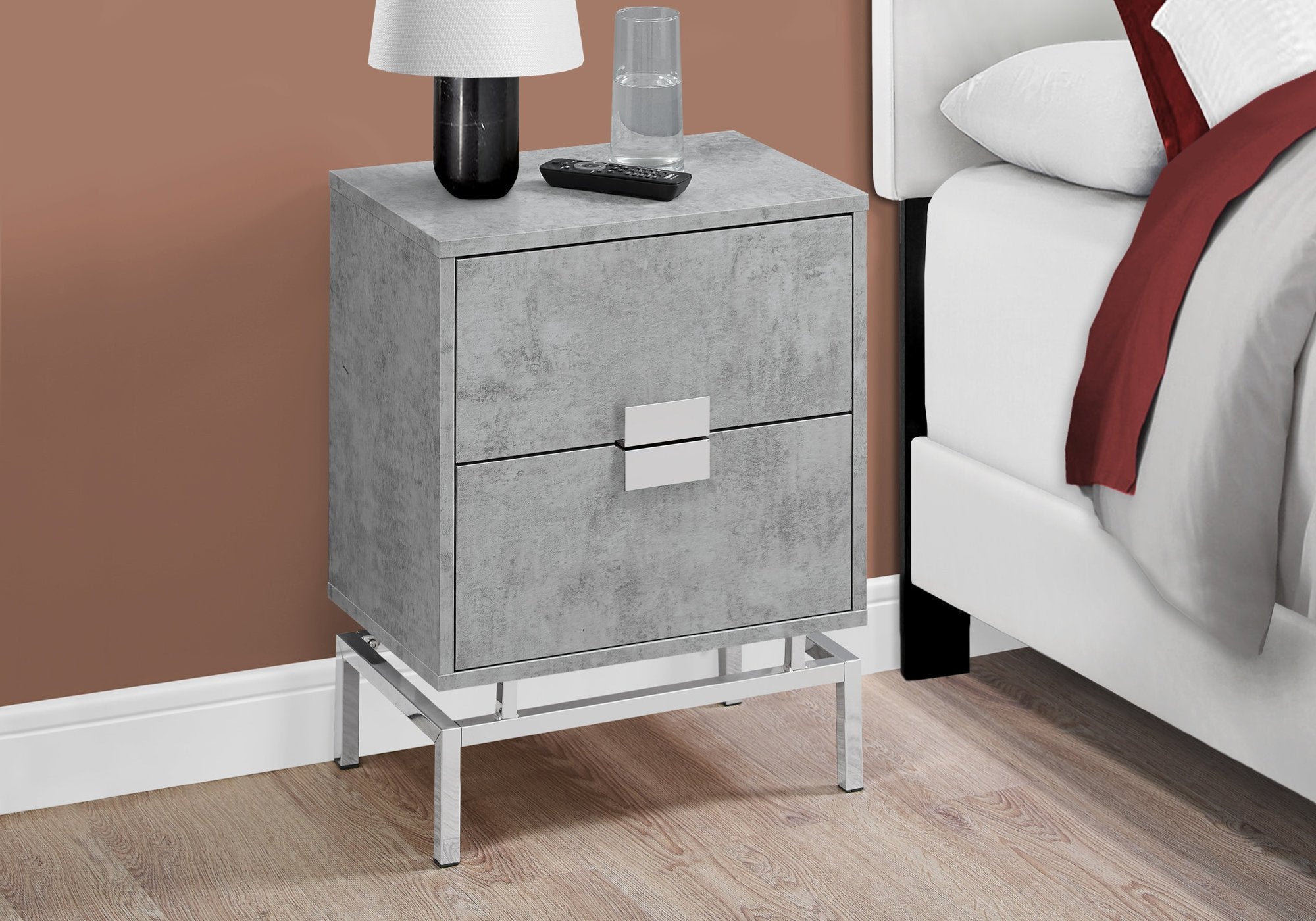 23.5" Modern Chrome Metal Accent Table – Particle Board Side Table