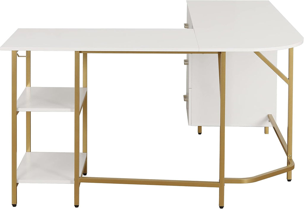 L Shaped Corner Desk Two Tone With Drawers And Shelves For Home Office