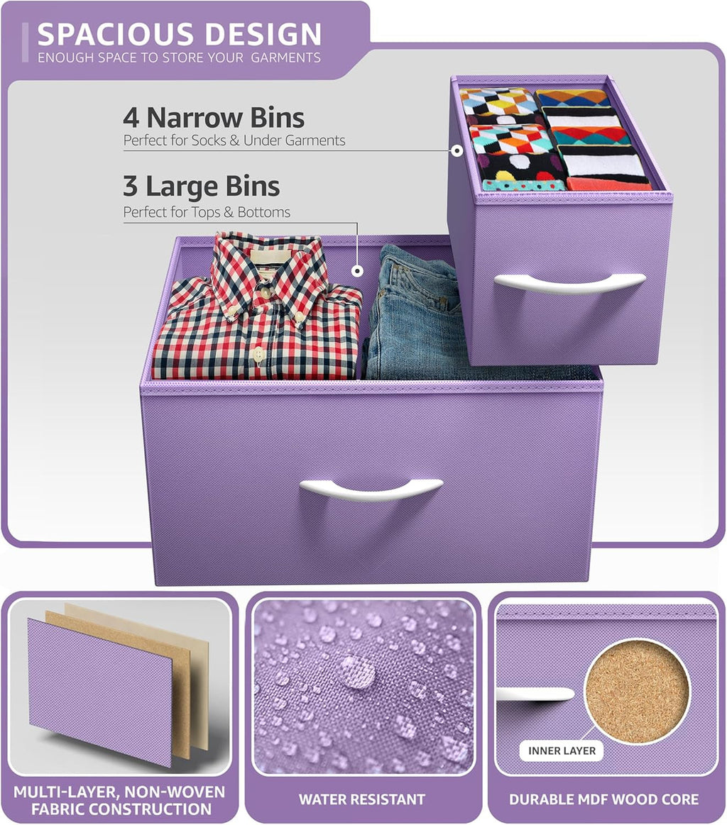 7-Drawer Kids Storage Dresser – Pastel Purple Fabric Drawers