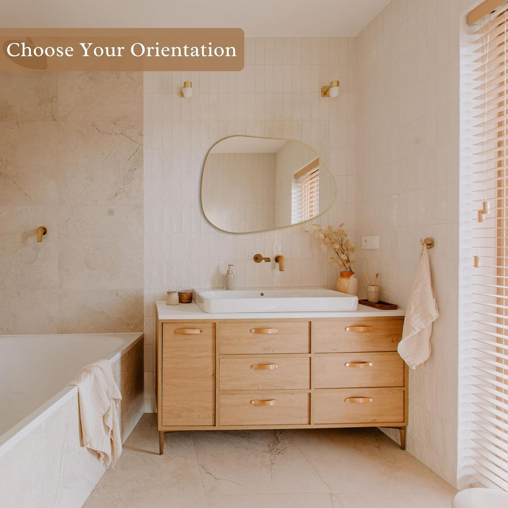 Asymmetrical Gold Wall Mirror 28x20 Inch Wood Frame