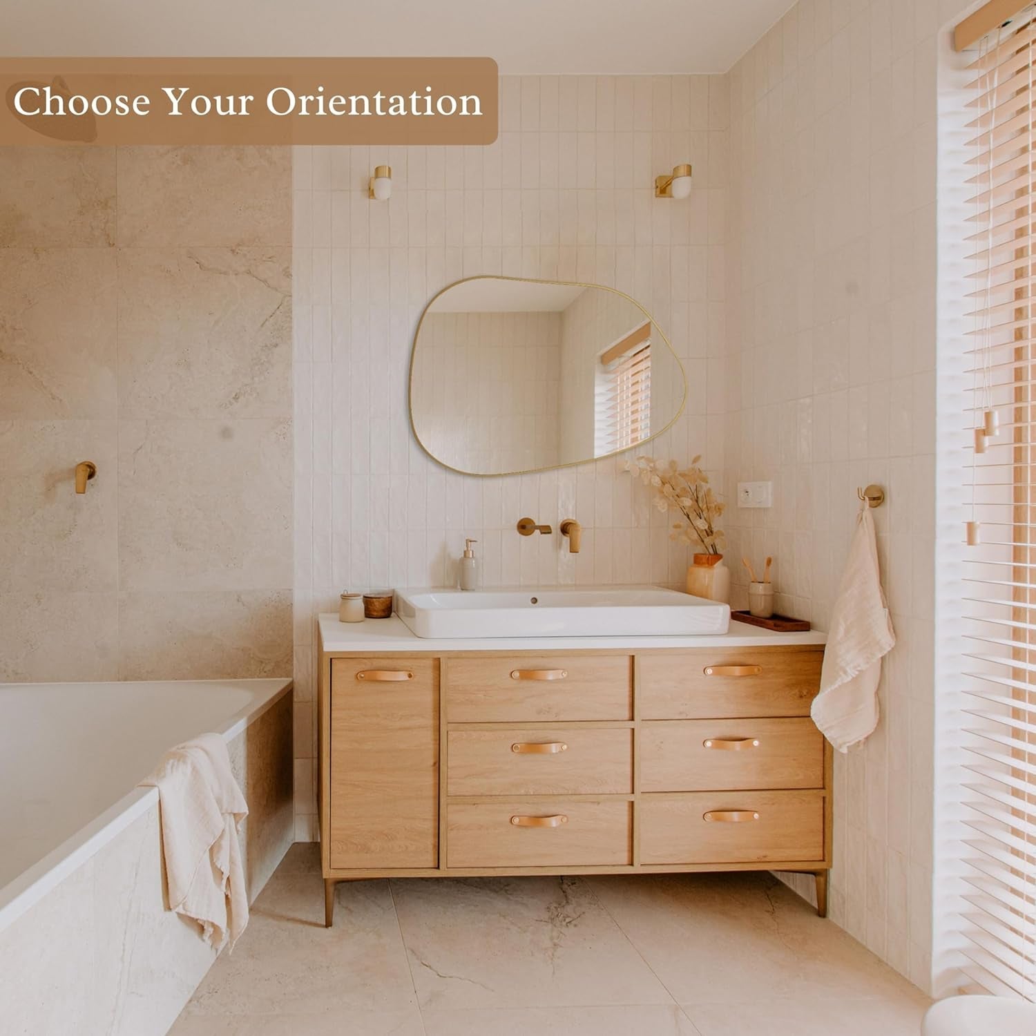 Asymmetrical Gold Wall Mirror 28x20 Inch Wood Frame