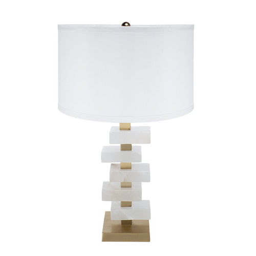 15x26.7" Alabaster & Gold Table Lamp with White Drum Shade – Modern Accent Lighting