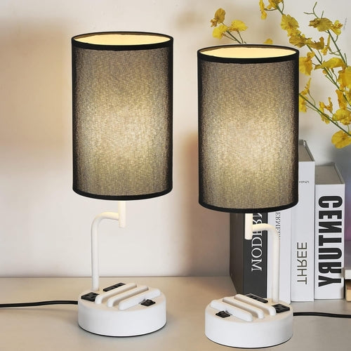 Table Lamp With 3 USB Ports And AC Outlet White Black