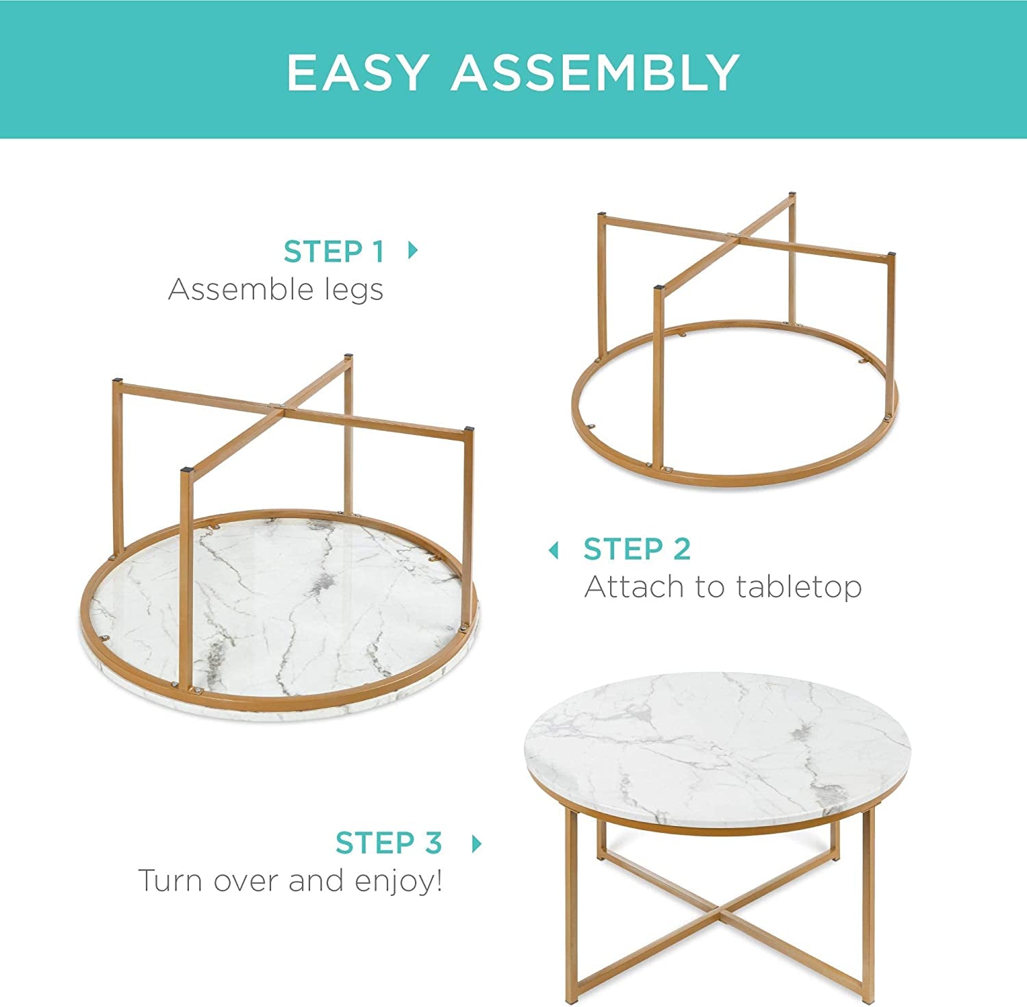 Round Coffee Table With Faux Marble Top Cross Leg Design