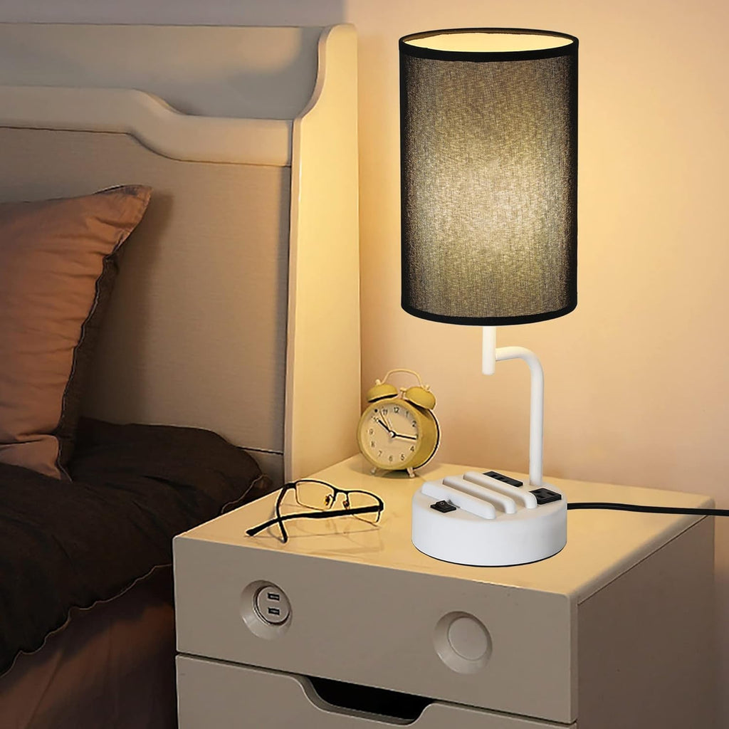 Table Lamp With 3 USB Ports And AC Outlet White Black