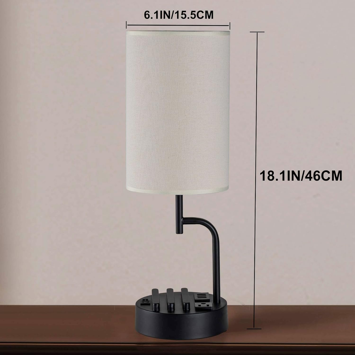 Table Lamp with 3 USB Ports and AC Outlet for Bedroom