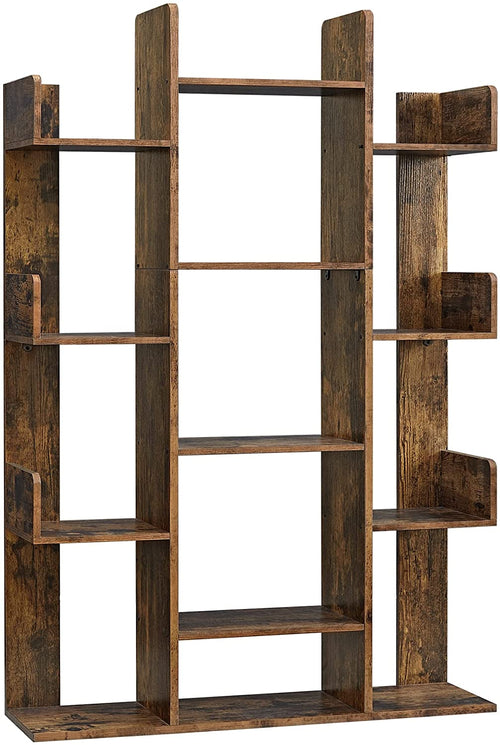 Tree-Shaped Rustic Bookshelf with 13 Shelves – Space-Saving Bookcase