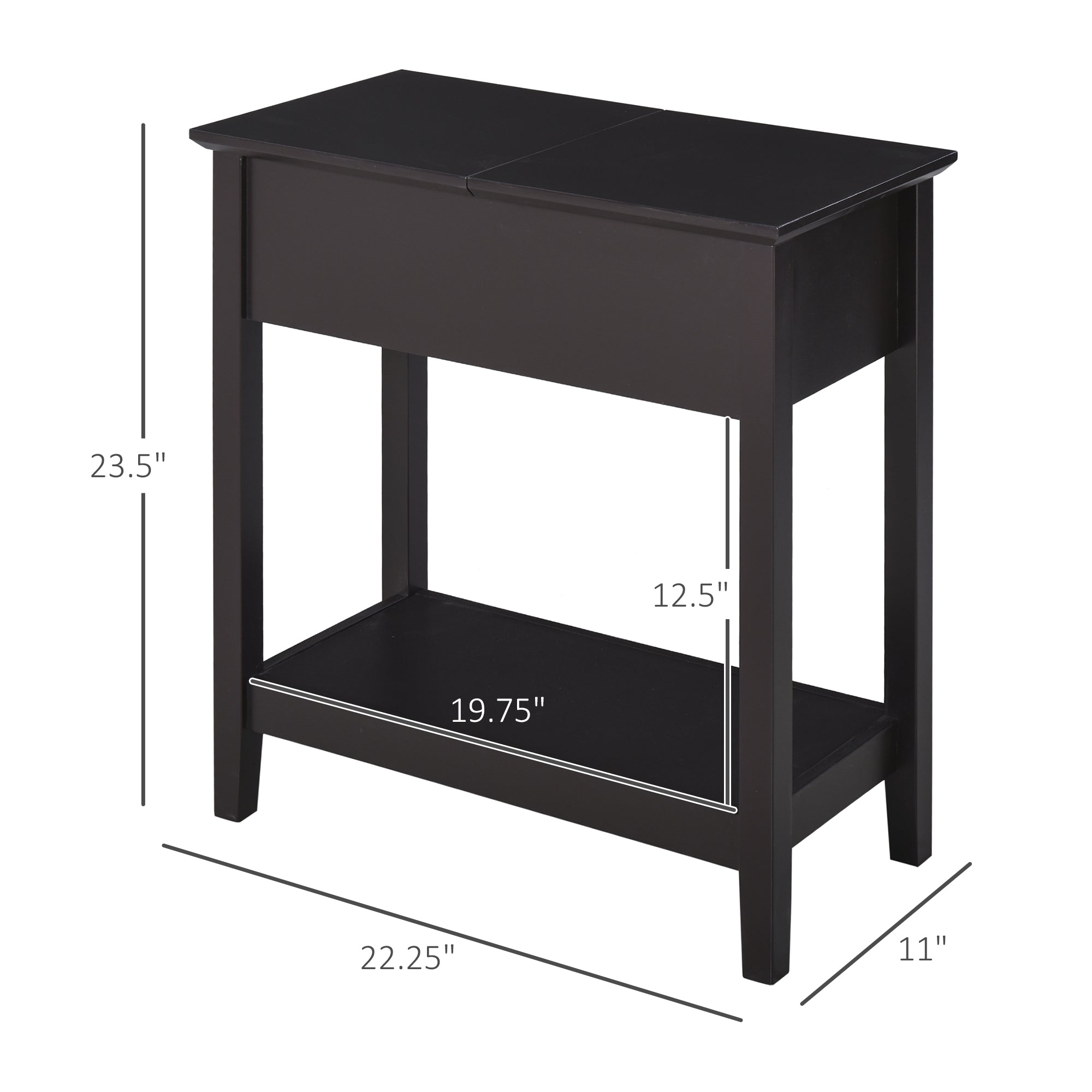 Slim Storage End Table with Cabinet & Shelf – Dark Coffee Finish