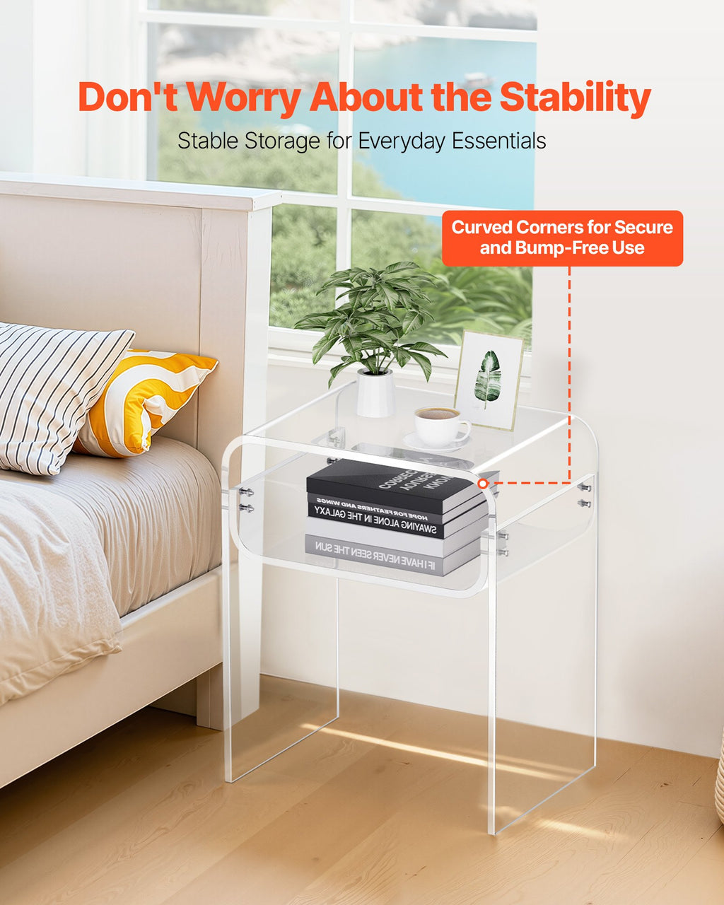 Clear Acrylic Side Table – Modern 2-Tier Bedside & Accent Table