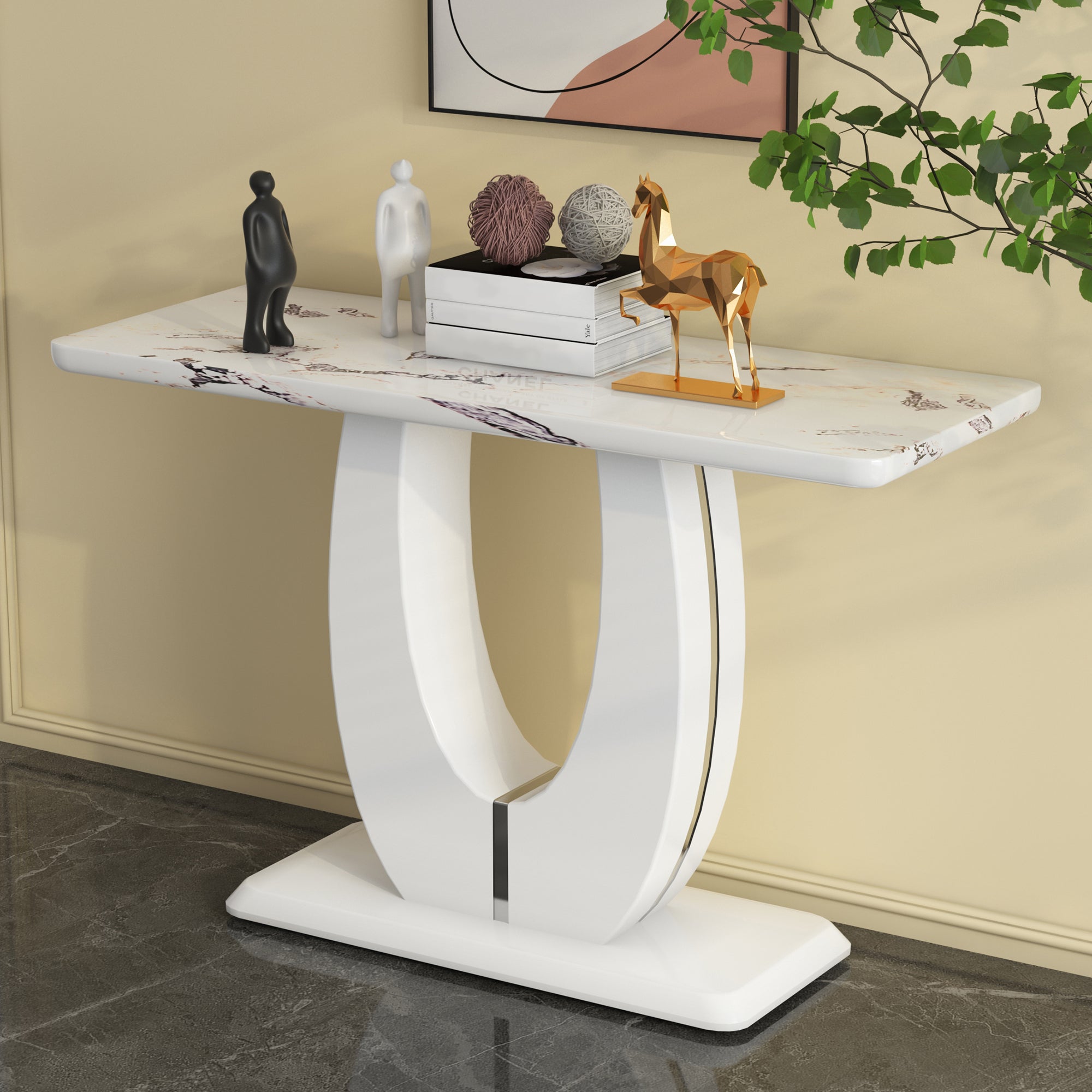 Modern Glossy White Rectangular Console Bar Table – 47.24" MDF Top