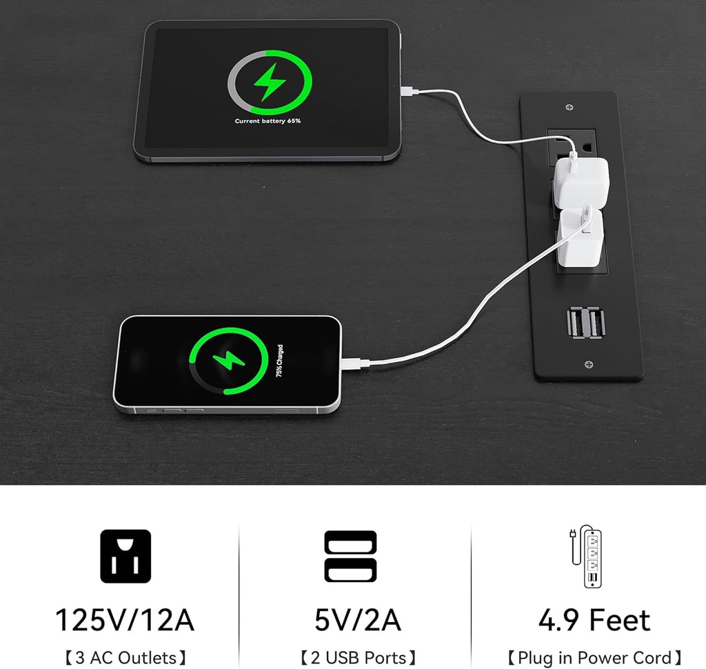 6 Drawer Farmhouse Dresser with Built-In Power Outlet – White & Black