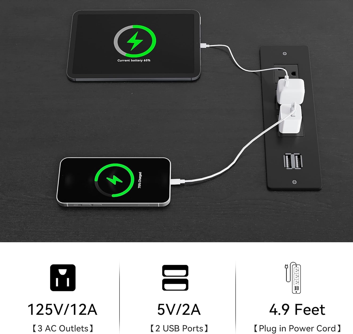 6 Drawer Farmhouse Dresser with Built-In Power Outlet – White & Black