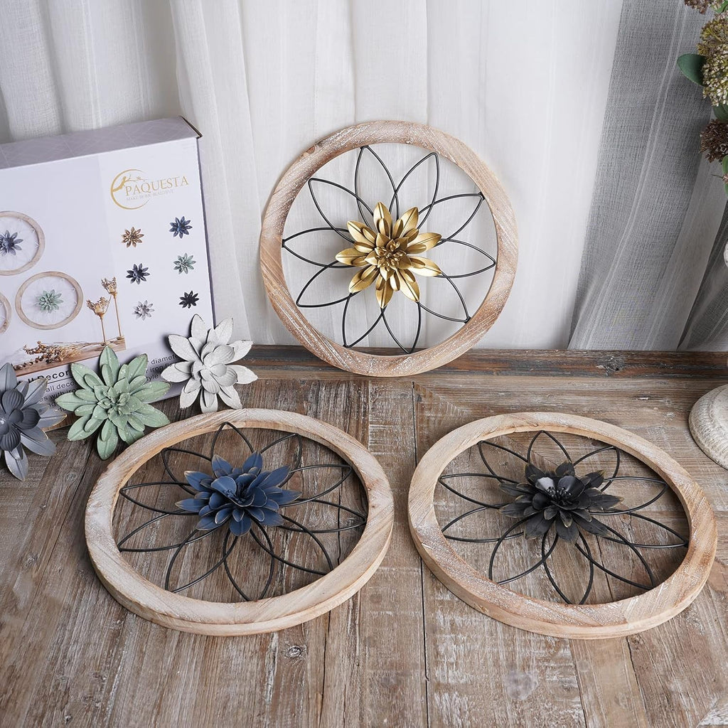 Round Farmhouse Wall Decor Set with Interchangeable Metal Flowers