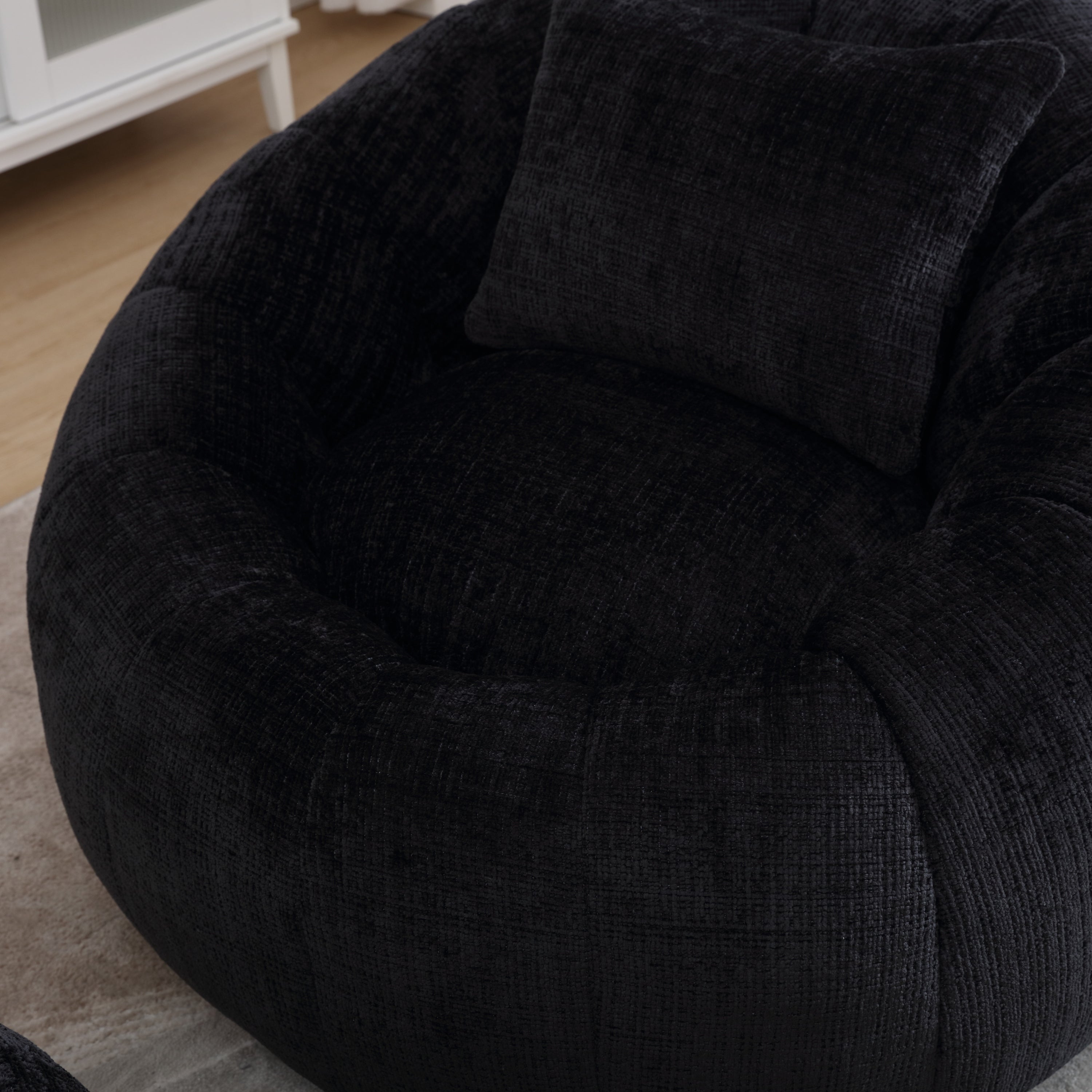 Modern Extra Large Round Bean Bag Chair with Footrest – Ultra Cozy Living Room Lounger