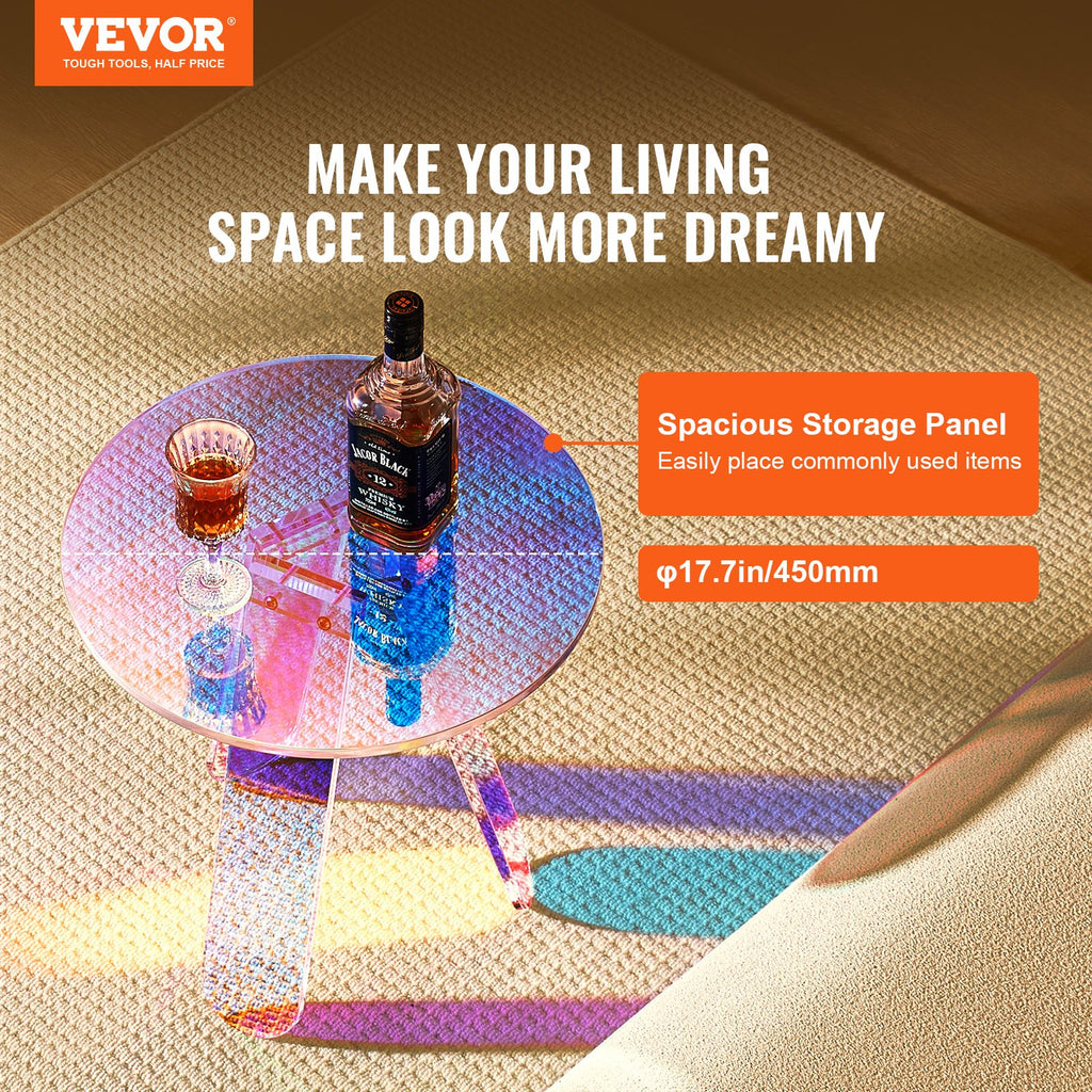 Iridescent Acrylic Side Table – Modern Rainbow Accent Furniture