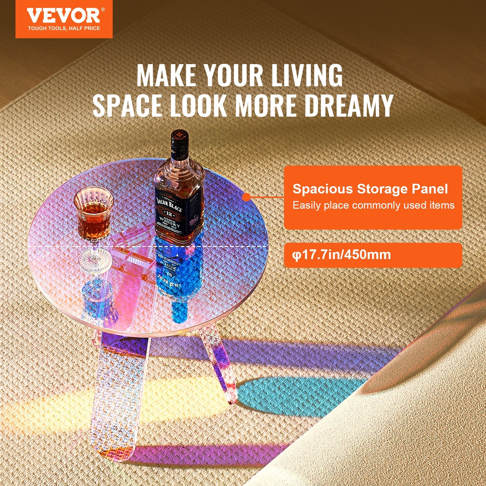 Iridescent Acrylic Side Table – Modern Rainbow Accent Furniture