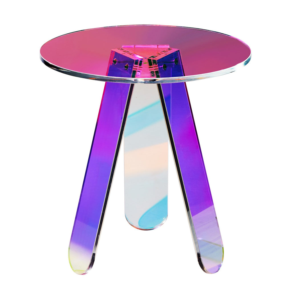 Iridescent Acrylic Side Table – Modern Rainbow Accent Furniture