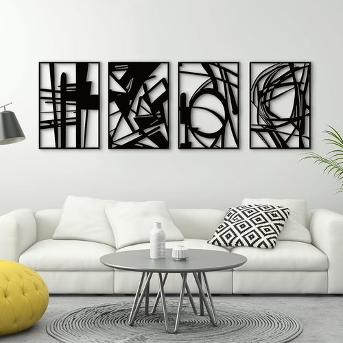 Black Abstract Metal Wall Art Set – Minimalist 3D Home Decor (4 Pack)