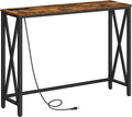 Rustic Brown Sofa Table with Power Outlet & USB Ports