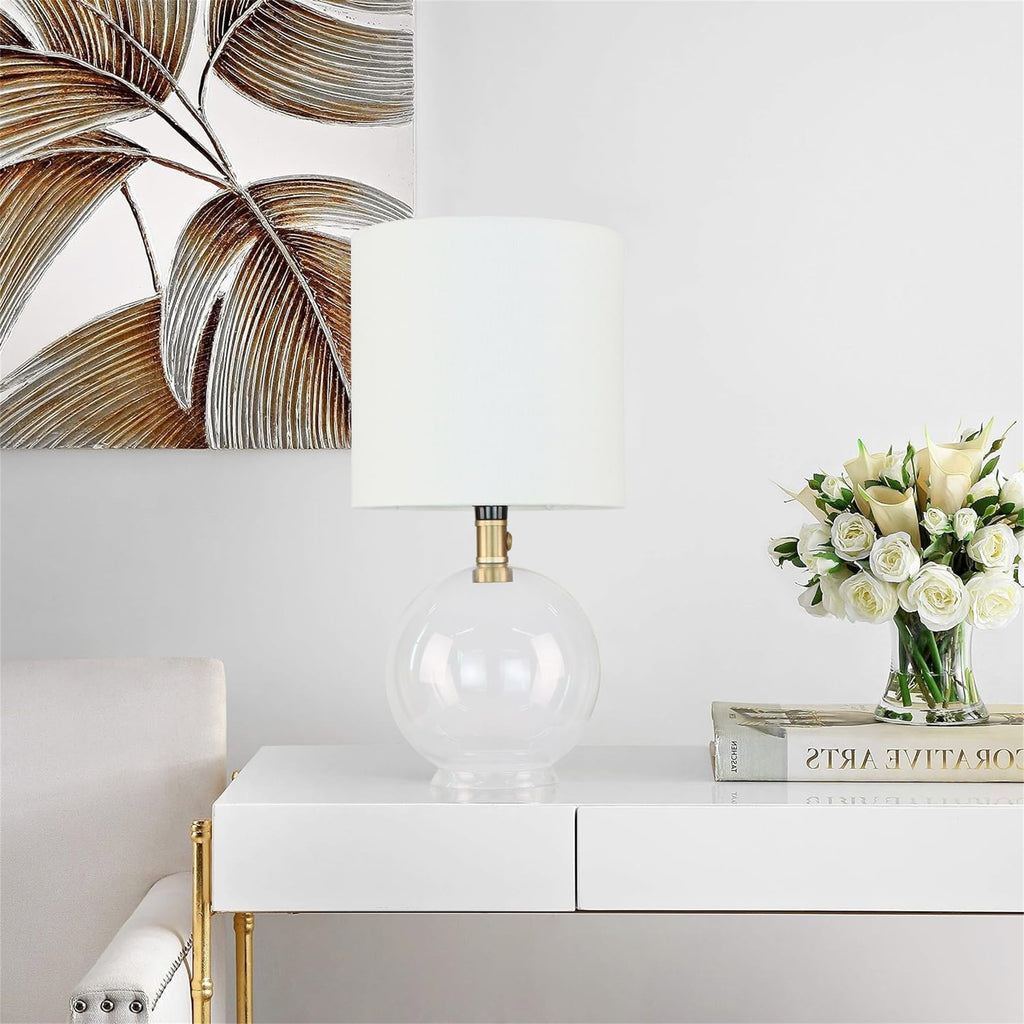 Minimal Glass Table Lamp with Fabric Shade – Soft Ambient Bedside Light