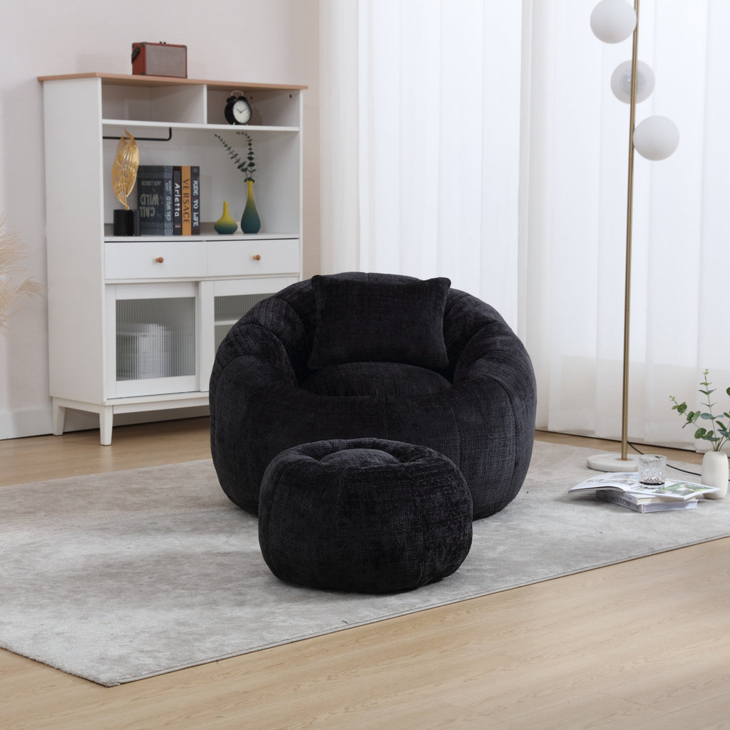 Modern Extra Large Round Bean Bag Chair with Footrest – Ultra Cozy Living Room Lounger