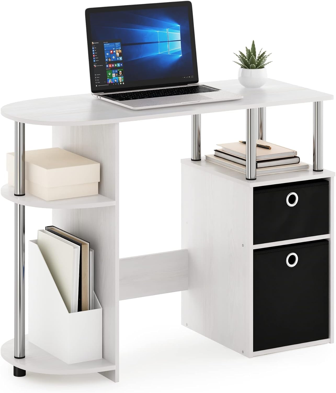 Jaya Simplistic Computer Desk White Oak With Storage