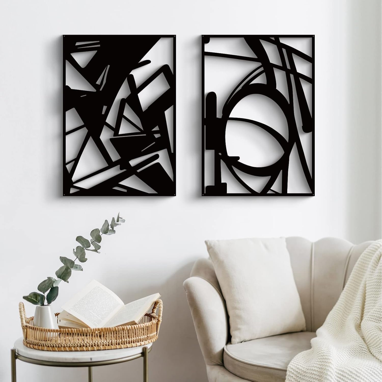 Black Abstract Metal Wall Art Set – Minimalist 3D Home Decor (4 Pack)