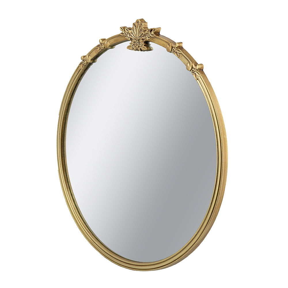 30x31' Round Wall Mirror With Gold Finish And Decorative Leaf Crest