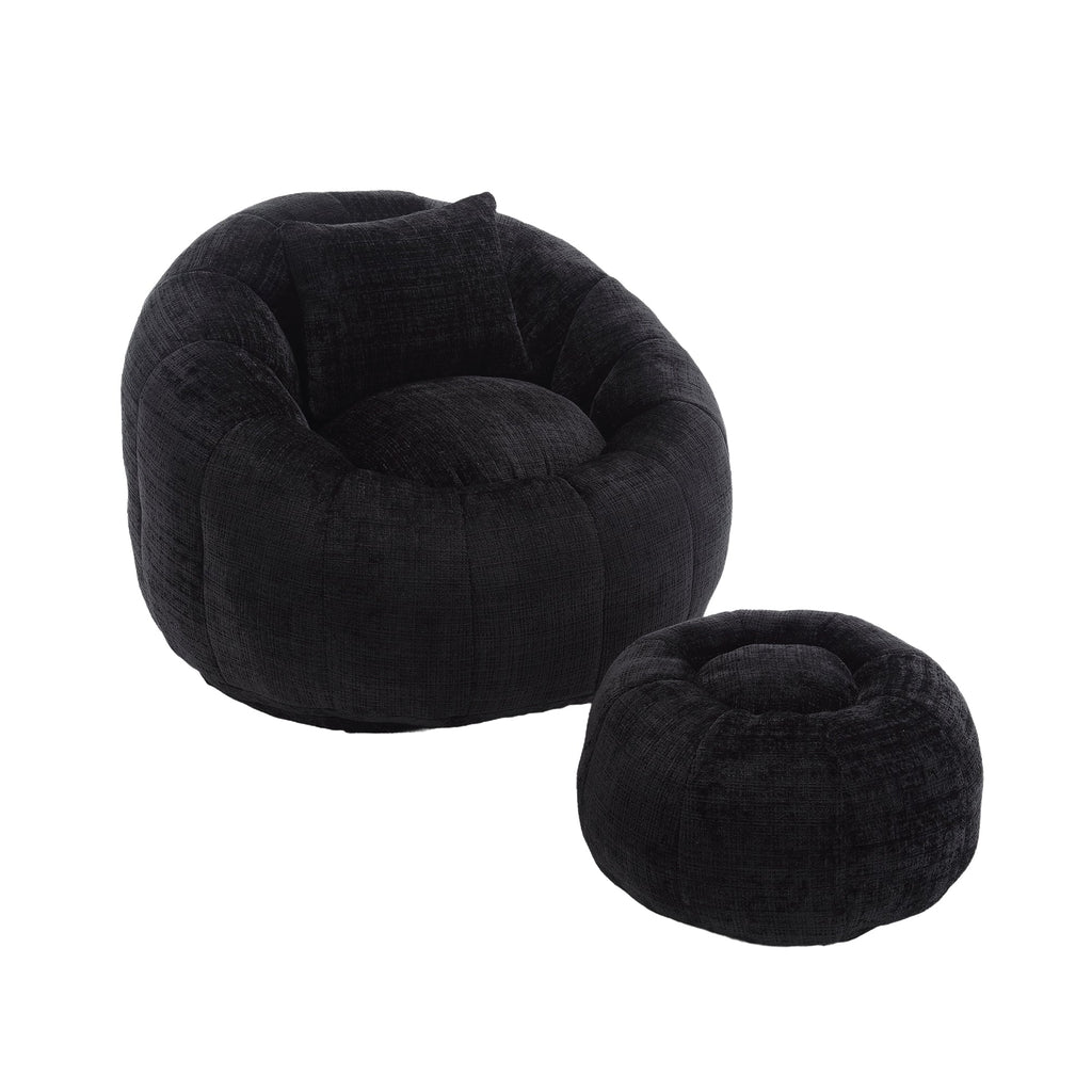 Modern Extra Large Round Bean Bag Chair with Footrest – Ultra Cozy Living Room Lounger