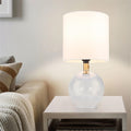 Minimal Glass Table Lamp with Fabric Shade – Soft Ambient Bedside Light