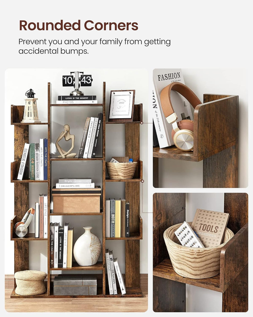 Tree-Shaped Rustic Bookshelf with 13 Shelves – Space-Saving Bookcase