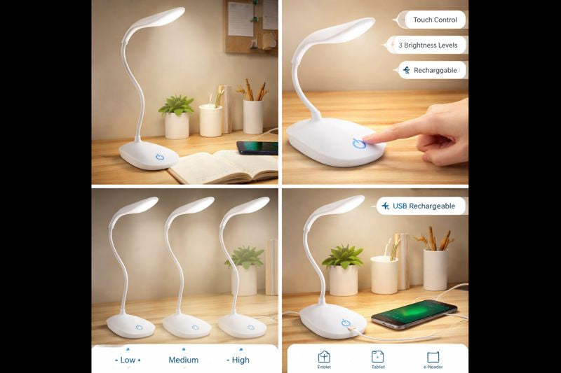 Battery Operated LED Desk Lamp – Dimmable, Eye-Friendly Study Light