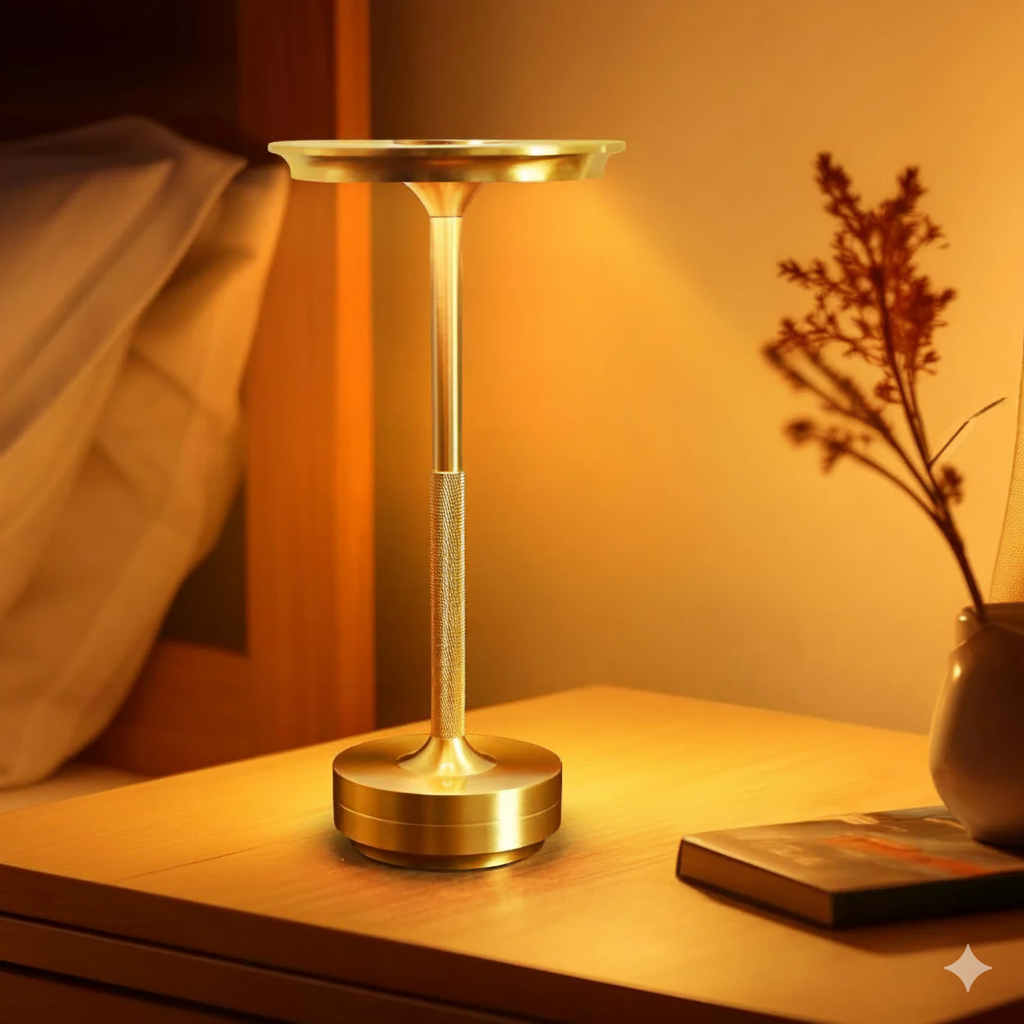 Wireless Aluminum LED Desk Lamp – Touch Dimming & Rechargeable
