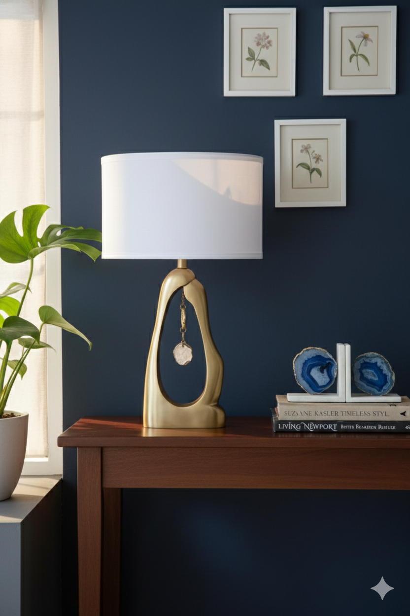 16x27.5" Gold Geode Table Lamp with White Drum Shade – Modern Accent Lighting