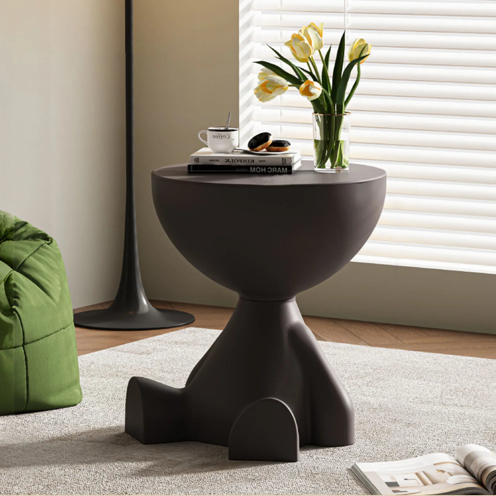 Modern Round Matte Finish Side Table – Small Storage Rack Stool for Living Room