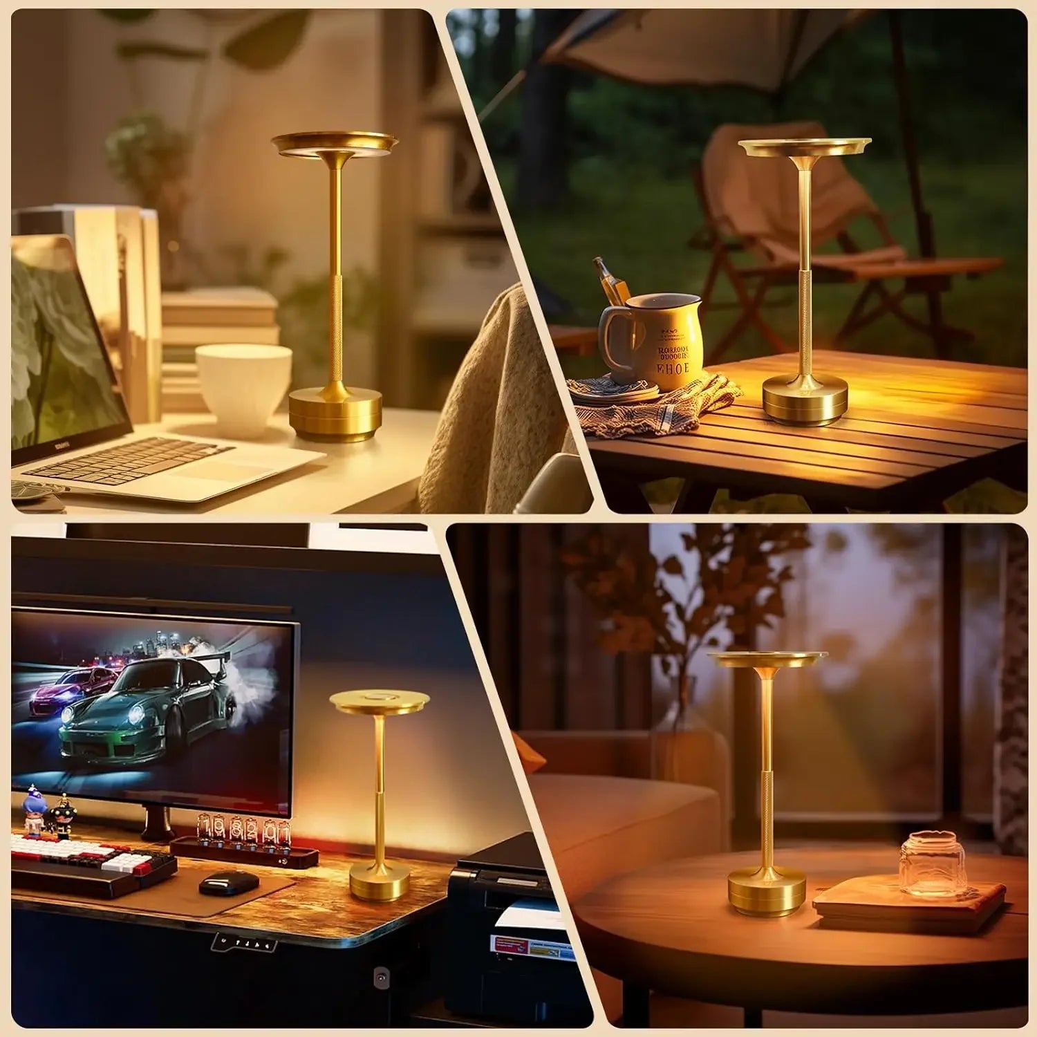 Wireless Aluminum LED Desk Lamp – Touch Dimming & Rechargeable
