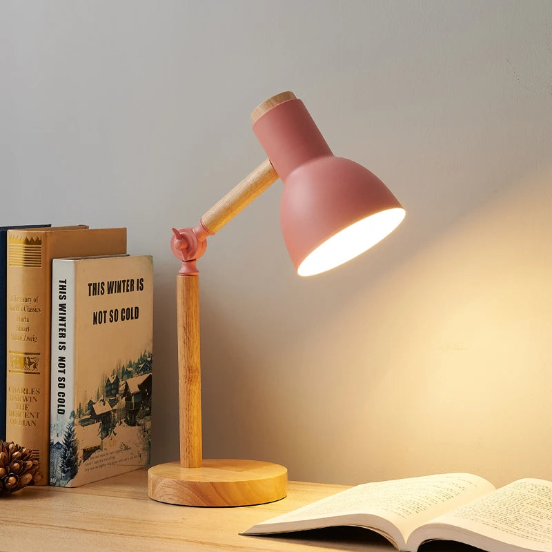 Creative Nordic Wooden Desk Lamp — Adjustable LED Bedside & Reading Light